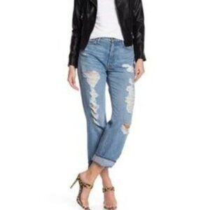 GRLFRND Rhea Straight Distressed Jean in Easy Feeling